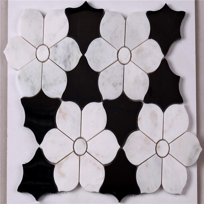 HSC62 Gyönyörű fekete-fehér csempe fürdőszoba virág márvány mozaik padló csempe és fali csempe