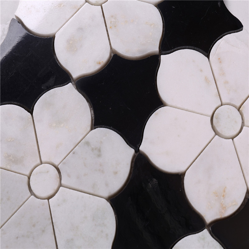 HSC62 Gyönyörű fekete-fehér csempe fürdőszoba virág márvány mozaik padló csempe és fali csempe