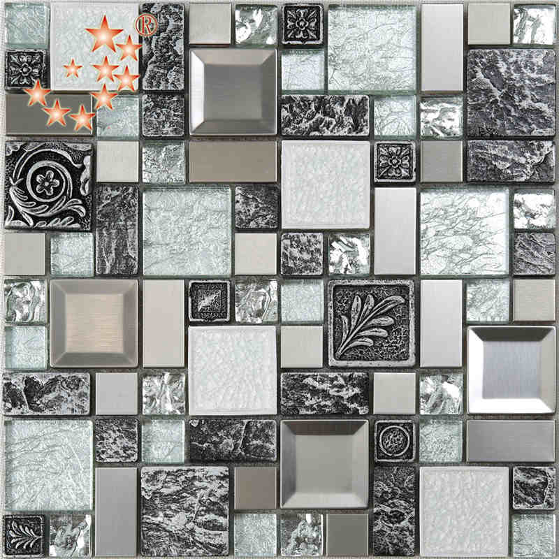 Új termék Foiling Glass Mixed rozsdamentes acél gyanta backsplash csempe lowSculpture Mosaic backsplash csempe india