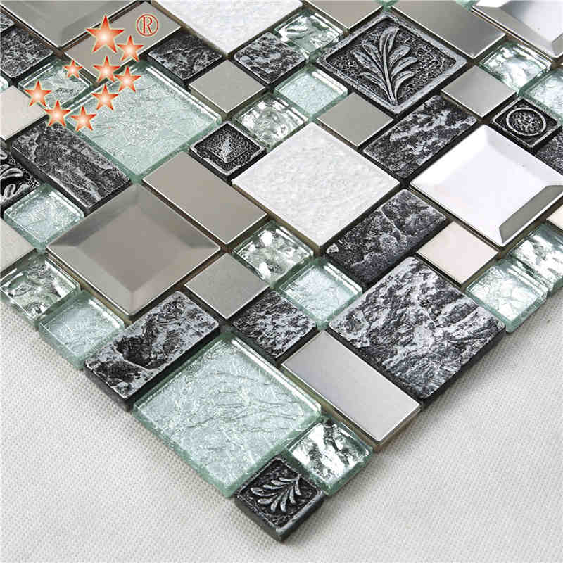 Új termék Foiling Glass Mixed rozsdamentes acél gyanta backsplash csempe lowSculpture Mosaic backsplash csempe india