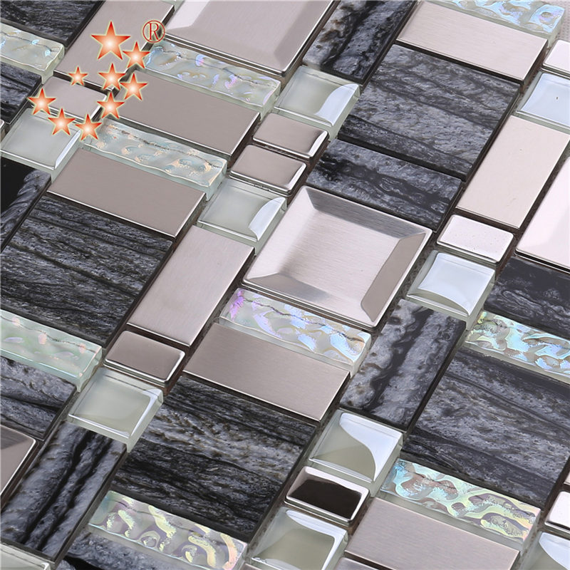 AE48 építőanyag rozsdamentes acél keverékgyanta kristályüveg mozaik TIle lakberendezési falak